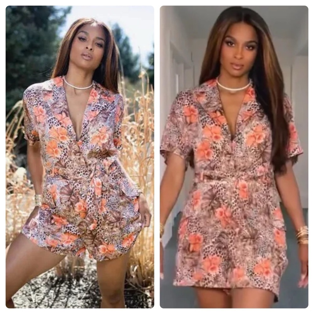 Lita by Ciara | Italian Satin Safari Animal Print Utility Shorts Romper | S